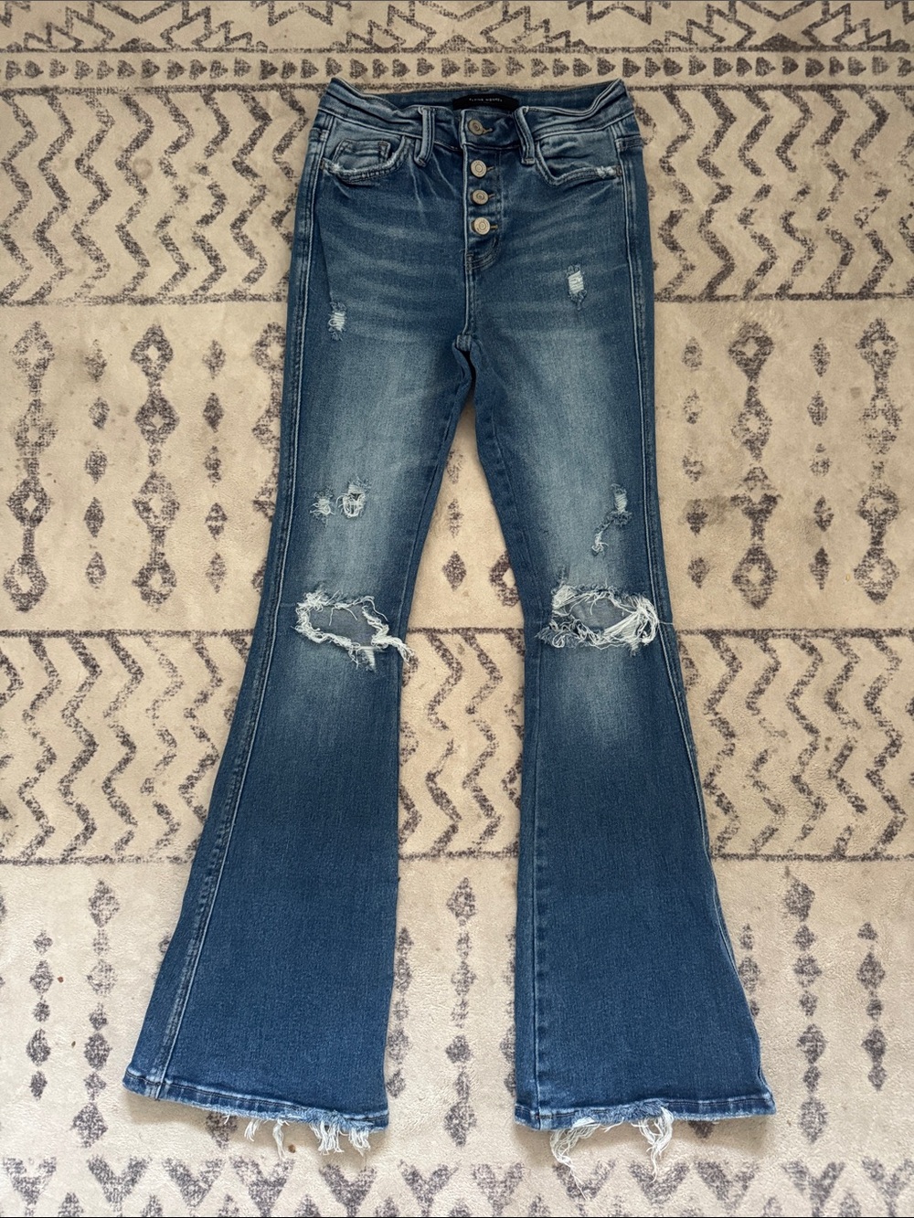 Flying Monkey Distressed Dark Blue Flare Jeans